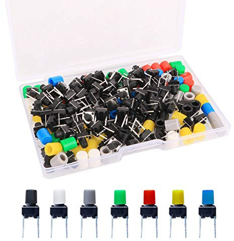 Gebildet 84Pcs 6×6×8mm Momentary Tactile Tact Push Button Switch with Button Caps of 7 Color,Each Color 12pcs(Black,Red,Blue,Yellow,White, Green,Gray) for Breadboard Arduino