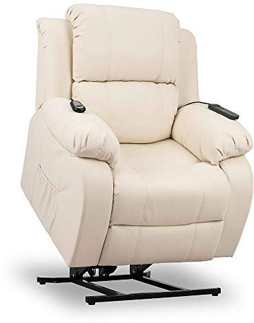 ZZ DON DESCANSO - Sillón Relax Eléctrico Levanta Personas Trevi Crema, Reclinación 160º, 10 Programas, Temporizador, Calor Lumbar, Sist. Masaje 4 Zonas, Acabado PU, Incluye Mando