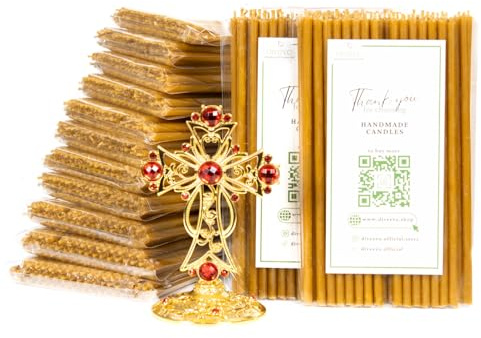 Diveevo Kirchliche Bienenwachskerzen Nr.140 – 50 Stk. | 100% reine Bienenwachs Ritualkerzen | 16 cm lang Ø 5 mm | 30 Min Brenndauer | honiggelb | tropf- & rauchfrei | hochwertige Kirchenkerzen