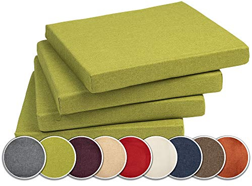 sunnypillow 4er Set Stuhlkissen mit Bindebänder - 40 x 40 x 3 cm - Sitzkissen Outdoor für Stühle/Bänke - Polsterauflage Sitzauflage Gartenkissen für Garten viele Farben zur Auswahl - Grün