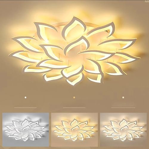 FUMIMID Deckenlampe Dimmbare LED Deckenleuchte Wohnzimmerlampe Kreative Blumenform Acryl Kronleuchter Blütenblatt Deckenlicht Schlafzimmer Kinderzimmer Esszimmerlampe Mit Fernbedienung,18 heads