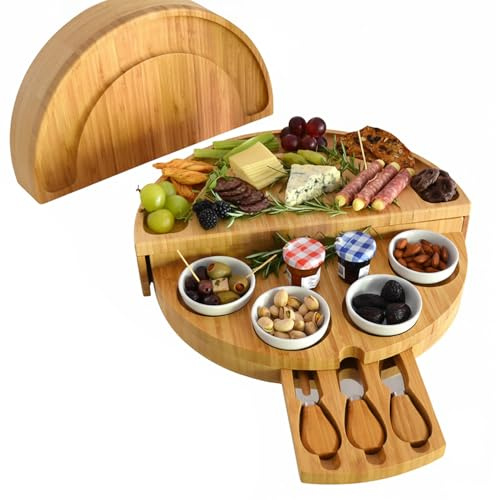 Picnic at Ascot Deluxe Bamboo Cheese/Charcuterie Board with Accessories- Innovative Patented Design - Quality Assured in The USA