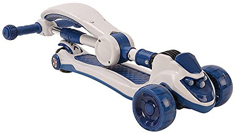 XUANYU Tretroller mit 3 Rädern, höhenverstellbarer Lenker, Mini-Roller für Kinder, faltbares Skateboard für Kinder, Rollerskates mit klappbarem Sitz (blau-weiß)