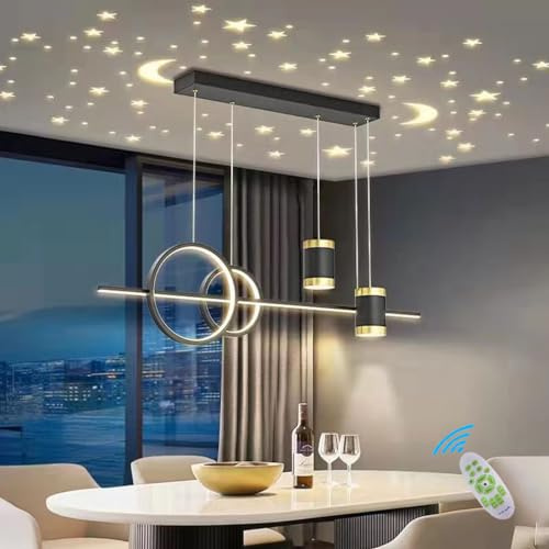 Lanekd 100cm LED Pendelleuchten Höhenverstellbar Esszimmer Esstisch Hängeleuchte Wohnzimmer Hängelampe Moderne Kreative Mit Sternenhimmel Designer Kronleuchter Küchen Bar Gold Hängend Lamp (Schwarz)