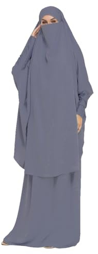 DOTBUY-SHOP Muslimisches Kleid Damen Einfarbig Zweiteiliger Muslim Lange Robe mit Hijab Naher Osten Dubai Arab Islamischer Ramadan Sommerkleid Gebetskleidung Abaya für Frauen