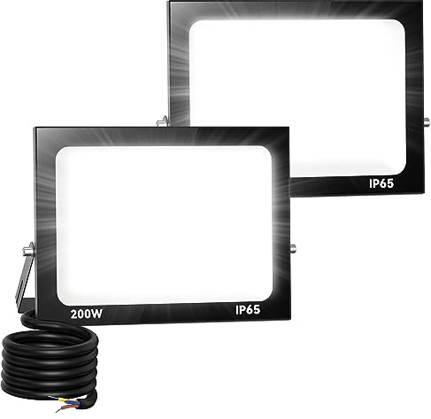 Royana 2x 200W LED Foco Exterior, IP66 Impermeable Proyector Foco LED, 6000K Blanco frío Floodlight Led Foco Proyector,100% Iluminación de Seguridad, para Jardín, Patio Pared,Patio, Camino