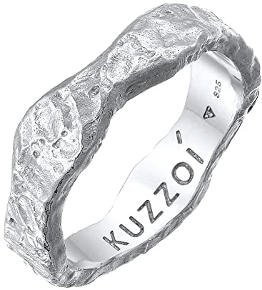 Kuzzoi Anello da uomo (5 mm) realizzato a mano, anello a fascia per uomini in argento sterling 925, anello matrimoniale, anello di fidanzamento, anello di amicizia, anello martellato, taglia 60 – 66