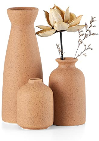 CEMABT Juego de Jarrones para Pampas, jarrones creativos para decoración Moderna del hogar, florero Hecho a Mano, Marrón Mate, Flores secas, casa, decoración.