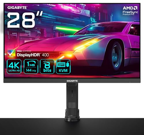 Gigabyte M28UAE EK 28 LED 4K Ultra HD Gaming Monitor - 3840 x 2160(4K Ultra HD), 144Hz, 1ms, FreeSync Premium Pro, DisplayHDR 400, HDMI 2.1, DisplayPort 1.4