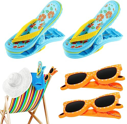 Riisoyu Strandtuch Clips, 4 Stück Beach Handtuch Klammern Badetuchklammern tragbare Handtuchklammern für Strandliegen Große Wäscheklammern Badetuch Clips Pool Strand für Wäsche Strandtuch Badetuch