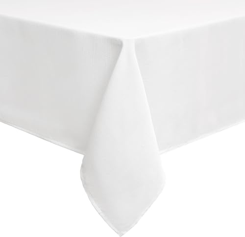 smiry Leinenoptik Tischdecke Eckig 140 x 240 cm Weiß | Leinenoptik Textur, Lotuseffekt Wasserabweisend, Abwischbar & Waschbar, Knitterfrei, Für Küche Party Hochzeit