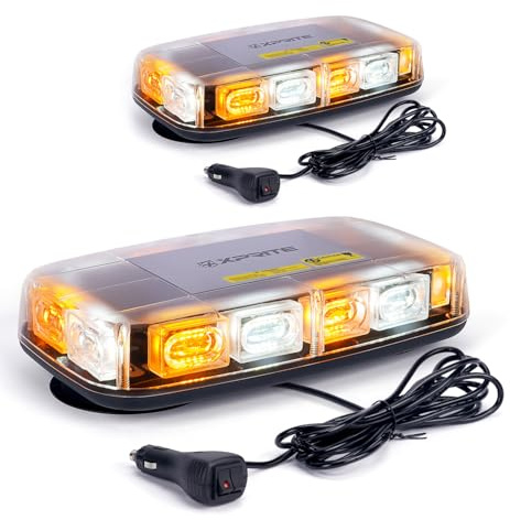 Xprite 2PCS Upgraded 12 72LED Rooftop Mini Strobe Lights, Emergency Safety Flashing Beacon Light Bar with Magnetic Base for 12V-24V Construction Vehicles,Trucks,Snow Plow,Postal Car (Mix White/Amber)