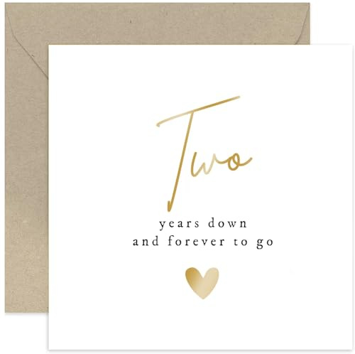 Old English Co. Glückwunschkarte zum Hochzeitstag mit Aufschrift Two Years Down Forever To Go, für Ehemann oder Ehefrau, spezielle Goldfolie zum 2. Hochzeitstag, Baumwolle zum zweiten Jahrestag,