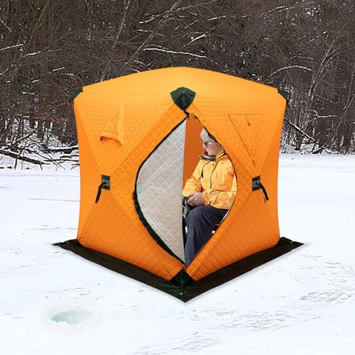 EurHomePlus Tragbares Zelt zum Eisfischen, Angelzelt 2 Mann, Wetterschutzzelt ohne Boden,thermische Hütte zum Eisfischen (Orange)