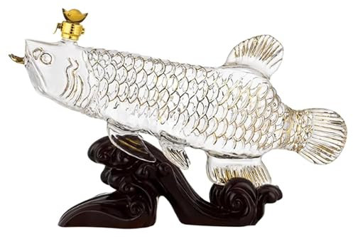 Carafe à whisky Carafe à vin carafe à liqueur en forme d'arowana avec support en bois imitation carafe en verre de cristal de 1300 ml carafe à whisky Unique