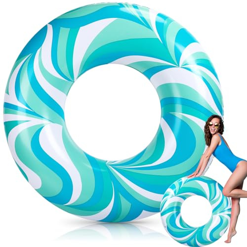 Arrowbash 1 Pcs Large Swim Ring for Adults 39. 37 Inches Pool Inner Tubes Water Ripple Print Ring Pool Tube Float Green Blue White Swim Float for Adults Summer Beach Party Supplies
