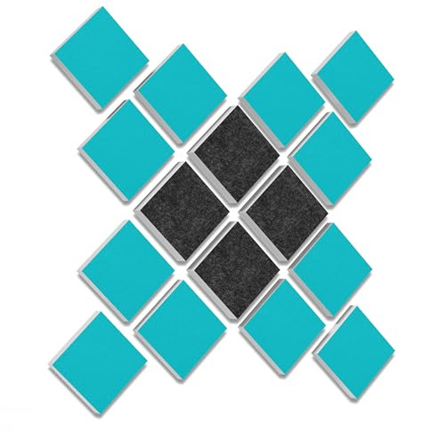 platino24 Wandbild Quadrate 16-teilig I3D-Set Colore Quadrat 27,5 x 27,5 cm Multicolore I Basotect ® G+ Akustikpaneele mit Akustikfilz I Schalldämmung für Wand & Decke I Anthrazit & Türkis