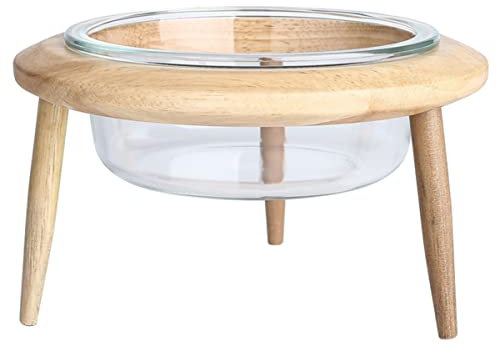 Happyyami Glass Pet Bowl Wooden Rack Creative Pet Feeder for Dog and Cat Kitten Food Water Bowl