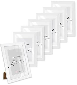 KNOR Bilderrahmen 15x21 cm WEIß, 7er Set Posterrahmen, Bilderrahmen, Fotorahmen DIN A5, bruchsicheres Acrylglas, Picture Frame 15x21, zum Aufhängen & Aufstellen, Kunststoffrahmen