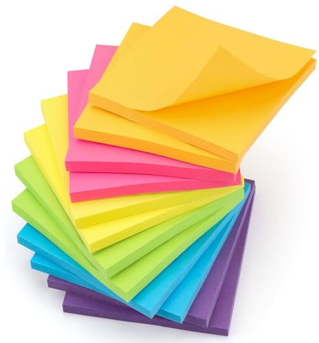 YISAN 600pcs Haftnotizen 76x76, Sticky Notes, 12 Pads Selbstklebende Haftnotizen, 50 Blatt/Pad für Büro, Zuhause, 71136