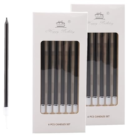 Bolosa 12 Stück Geburtstagskerzen, Kerzen Geburtstag, Tortenkerzen für Kuchendekorationen, Geburtstagskerze für Geburtstagskerzen, Dekorative Geburtstagstorte, Mädchenparty, Schwarz