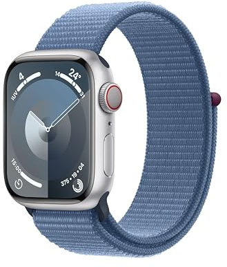 Apple Watch Series 9 GPS + Cellular 41mm Smartwatch con cassa in alluminio color argento e Sport Loop blu inverno. Fitness tracker, app Livelli O₂, display Retina always-on (Ricondizionato)