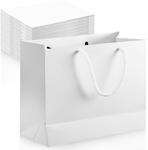 Sac Cadeau Pochette Cadeau Avec Poignées Sac 10Pcs Papier Blanc Sacs Cadeaux En Papier Réutilisable Pour Vêtements Noël Fête Des Mères Mariages Anniversaires Emballage (Blanc-27 * 8 * 21cm)