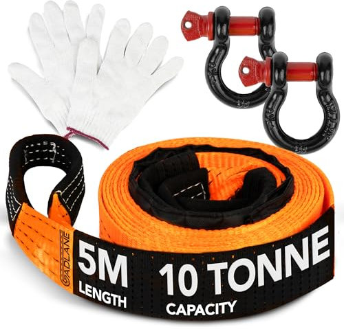 GADLANE Hochsichtbares Abschleppseil, 5 m, 10 Tonnen Kapazität, Abschleppgurt mit Aufbewahrungstasche und Handschuhen, Orange