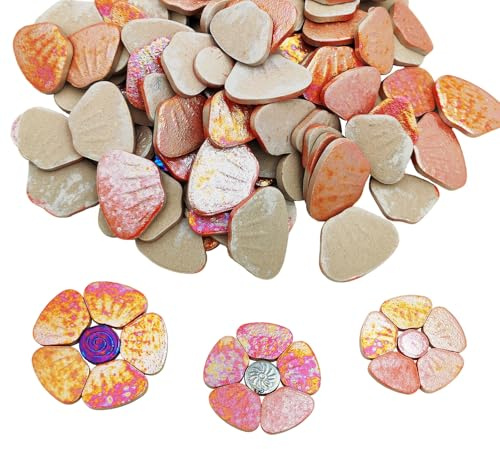 Anktily 500 g schillernde Blumen-Keramik-Mosaikfliesen für Bastelarbeiten, Großpackung, 3 Größen, gebeiztes Blumen-Porzellan-Mosaikstück für Mosaik, DIY, Haus und Garten, Kit Dekor (Orange)
