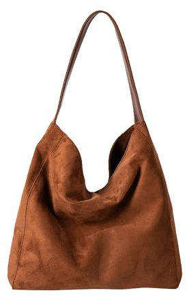 Gluckstar Handtasche Damen Groß, Künstliche Wildleder Tasche Damen, Elegante Shopper Tasche für Frauen, Modische Schultertasche für Freizeit, Arbeit, Reisen, Braun