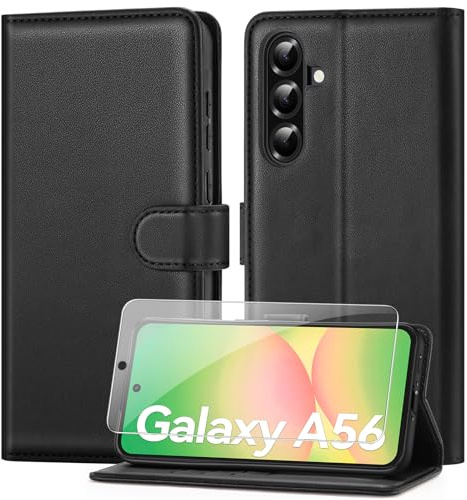 ivencase for Samsung Galaxy A56 5G Phone Case - Black | With Screen Protector, [RFID Blocking] PU Leather Flip Wallet Case with Stand Card Slots Magnetic Case for Samsung A56