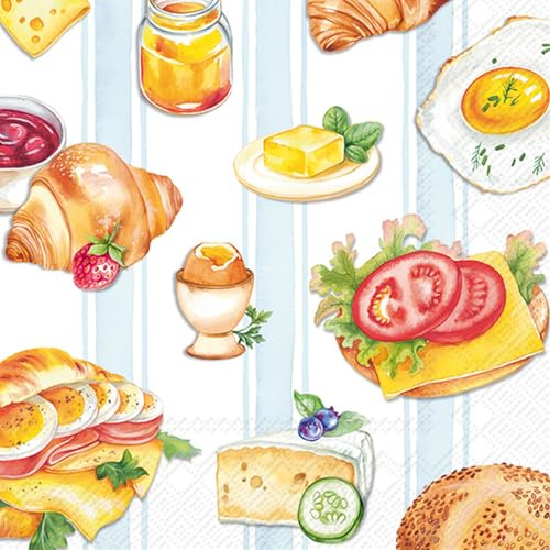 20 Servietten Essen Frühstückstisch als Tischdeko. Papierservietten mit Motiv. Auch für Decoupage und Serviettentechnik 33x33cm