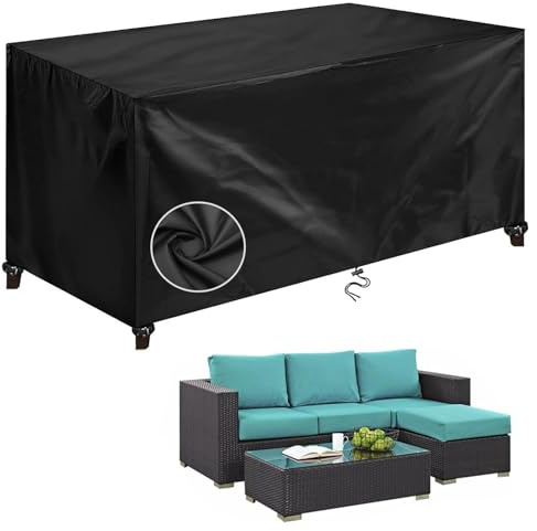 Kraftigt överdrag för trädgårdsmöbler 200 x 130 x 75 cm (LxBxH) uteplats möbelöverdrag 420d Oxfordtyg utomhus trädgård bordsskydd vattentät vindtät, anti-Uv, svart rektangulär