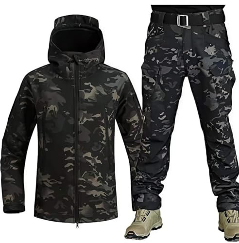 VBVARV Taktische Jacke Hose Set Herren, Wasserabweisend, Militär Anzug | Winddicht, Robust, Kapuze, für Airsoft, Paintball, Jagd, Wandern