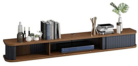 GAOAZHEN Meuble TV Flottant, avec Portes coulissantes des Deux côtés, Support TV Mural avec Trou pour câble, adapté au Rangement d'un routeur, d'un décodeur, d'un Lecteur DVD/Noyer/120 cm