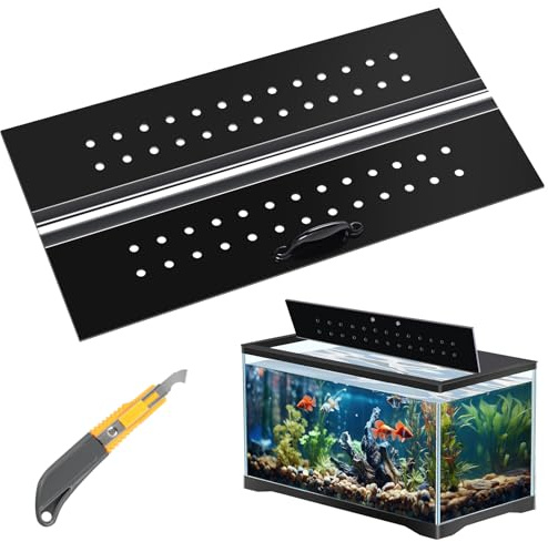 Sieral Aquarium Polycarbonate Canopy Set 35.13 x 17.13 x 0.12 Inch for 50/65/84 Gallon Without Center Brace Aquariums Cover Fish Tank Lid with a Hook Knife, Breathable Hole, Handle(Black)