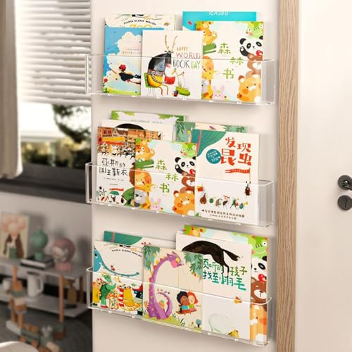 AFKSMILE 3er-Set Bücherregal Wand Kinder, Klare Acryl Wandregal, Selbstklebender Bücherregal Schwebend für Lagerung Bild, Schallplatten, Magazin (2)