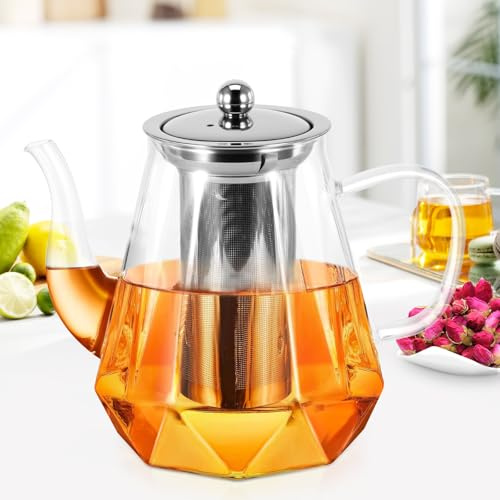 ZONJIE Glass Teapot with Infuser - 1200ML Large Tea Pot with Strainer for Loose Leaf Tea, Thickened and Heat-Resistant Borosilicate Stovetop Safe Teapot Glass Water Jug