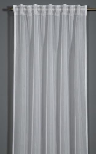 Sehlbach Tenda pronta per l'uso con fettuccia, In voile uni, Bianco, 135 x 245 cm, Tessuto traslucido e trasparente, Drappeggio perfetto, Fissaggio versatile, Certificato Oeko-Tex