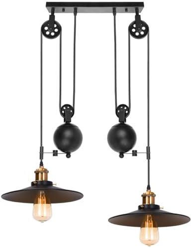 PETITES ECREVISSES Pendelleuchte Retro Hängelampe Industrial mit Riemenscheibe Vintage Style Deckenleuchte E27 Metall Hängeleuchte Ø26cm für Kitchen Island Esszimmer