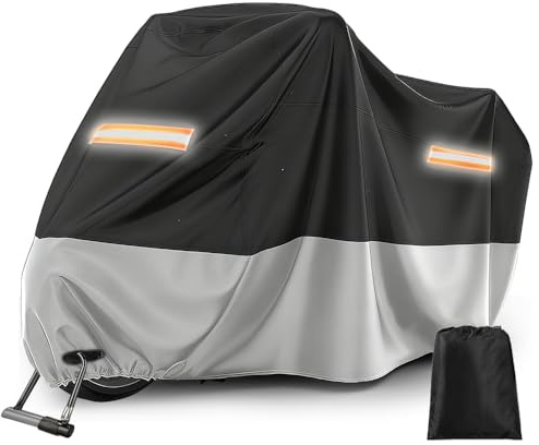 Motorbike Cover Waterproof Outdoor, Motorcycle Cover 210D Rain, UV, Frost & Dust Protection, Heavy Duty Motorcycle Cover with Reflective Strips, Cover Suitable for Most Models, 96.5 x 41.3 x 49.2 in.