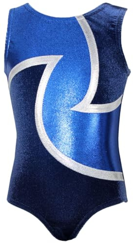 Turnanzug 1001 Nacht – Mädchen Kurzarm Gymnastikanzug | Gymnastik-Trikot/Turnbody aus Samt für Turnen & Gymnastik mit Rundhalsausschnitt – Made in Germany - DUNKELBLAU-ROYALBLAU-WEIß - 158/164