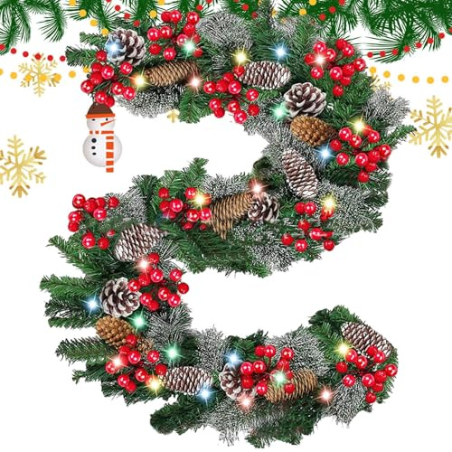 Weihnachtsgirlande mit Lichtern, realistische Türgirlande, leichte Dekoration für den Innen- und Außenbereich, Türen, Fenster, Wand, Zuhause, Party