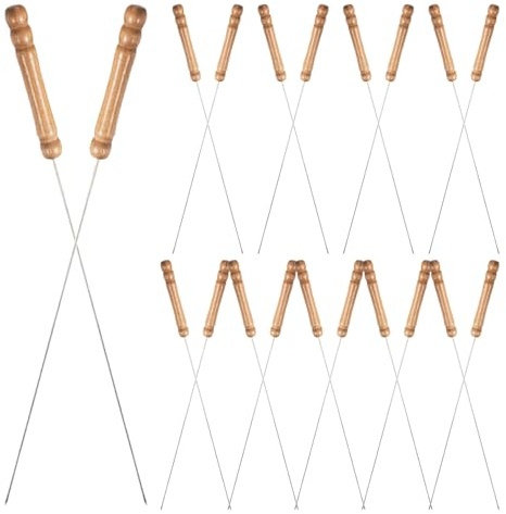 AKOOSY 20 Pièces Lot de Brochettes Barbecue Acier Inoxydable avec Manche Bois Ergonomique Piques Métalliques Ronds pour Grillades Camping et Cuisson Plein Air