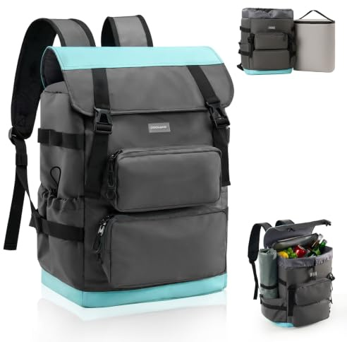 Odoland 2 in 1 Kühlrucksack - Separat Nutzbare Kühltasche 9L und 26L Hauptfach, 10 Stunden Kältehaltung, Auslaufsicher, Wasserdicht, Isolierter Picknickrucksack für Einkaufen, Camping, Strand, Arbeit