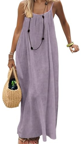 PANOZON Vestidos Camiseta sin Espalda para Mujer Estar por casa sin Espalda sin Mangas de Color Liso Largo de Verano con Lazo,Morado M