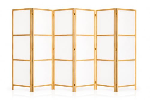 RIIMARE - Paravent Innen Raumteiler Holz Japan 250x172 cm 6-teilig Japanische Trennwand Raumtrenner Room Divider Mobiler Sichtschutz Spanische Wand Raum Abtrennung