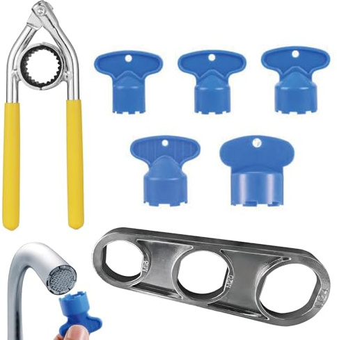 7 Pcs Faucet Aerator Key Set, Include 6-in-1 Tap Aerator Key, 5 Sizes Plastic Tap Aerator Removal Tool, Non-Slip Faucet Wrench for Bathroom Kitchen Tap Replacement