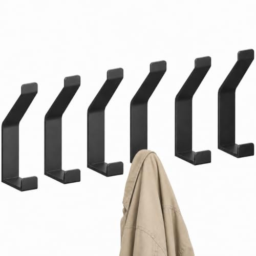 MINISMUS Gancho Pared Doble Negro, Percha Aluminio, Perchero, Perchas, Colgador, Colgadores, Percheros Pared, Perchero Baño, Pack de 6