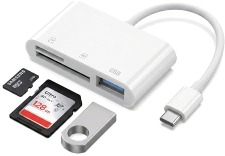 Adaptador USB C Lector de Tarjetas SD 3 en 1, Convertidor OTG Compatible con SD/Micro SD y Puerto USB A 3.0, para Viaje/Oficina/Hogar, Compatible con iPhone 17/16/15 Pro MAX, iPad Pro/Mini, MacBook